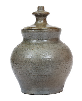 Bristol, Tennessee Area Salt-Glazed Stoneware Sugar Jar w/ Lid, c1860-90