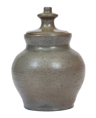 Bristol, Tennessee Area Salt-Glazed Stoneware Sugar Jar w/ Lid, c1860-90
