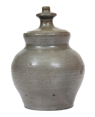 Bristol, Tennessee Area Salt-Glazed Stoneware Sugar Jar w/ Lid, c1860-90