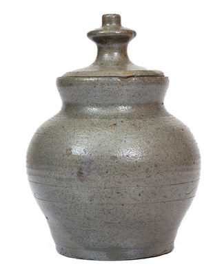 Bristol, Tennessee Area Salt-Glazed Stoneware Sugar Jar w/ Lid, c1860-90