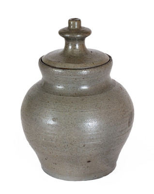 Bristol, Tennessee Area Salt-Glazed Stoneware Sugar Jar w/ Lid, c1860-90
