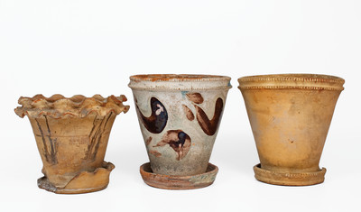 Three Strasburg, Virginia Redware Flowerpots, fourth quarter 19th century