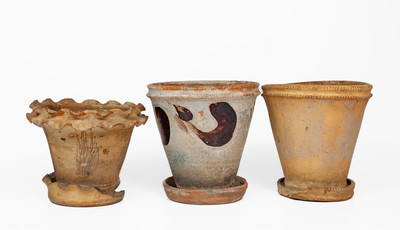 Three Strasburg, Virginia Redware Flowerpots, fourth quarter 19th century