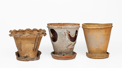 Three Strasburg, Virginia Redware Flowerpots, fourth quarter 19th century