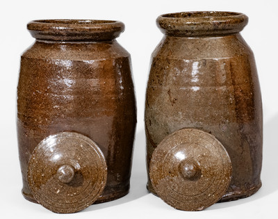 Two Alkaline-Glazed Stoneware Jars w/ Lids, possibly Bland County, Virginia