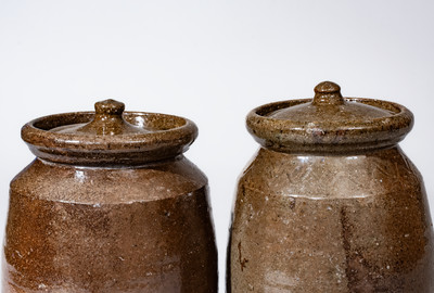 Two Alkaline-Glazed Stoneware Jars w/ Lids, possibly Bland County, Virginia