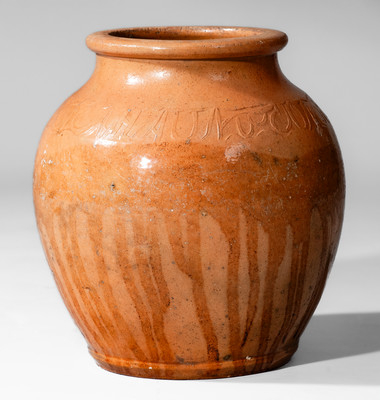 Exceptional C A HAUN & CO NO 1 Redware Jar, Christopher Alexander Haun, Greene County, TN