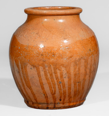 Exceptional C A HAUN & CO NO 1 Redware Jar, Christopher Alexander Haun, Greene County, TN