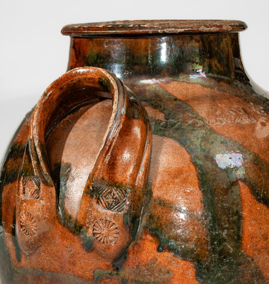 Rare attrib. C.A. Haun Pottery, Greene County, TN Redware Jar w/ Crosshatched Copper Slip