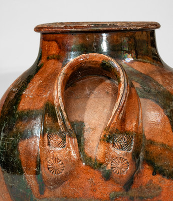 Rare attrib. C.A. Haun Pottery, Greene County, TN Redware Jar w/ Crosshatched Copper Slip