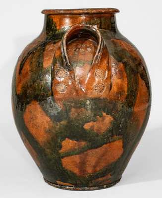 Rare attrib. C.A. Haun Pottery, Greene County, TN Redware Jar w/ Crosshatched Copper Slip