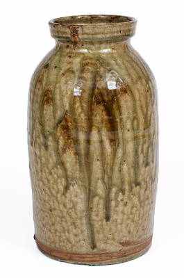 Rare Alkaline-Glazed Stoneware Jar w/ Iron-Oxide Decoration, Leopard / Ussery, Bacon Level, Alabama