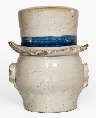 Extremely Rare Cobalt-Decorated Stoneware Face Gate Post Ornament, Midwestern or Southern origin