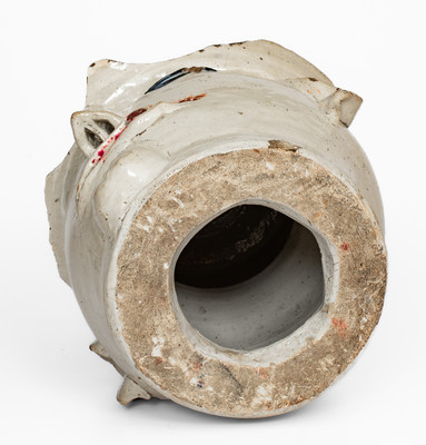 Extremely Rare Cobalt-Decorated Stoneware Face Gate Post Ornament, Midwestern or Southern origin