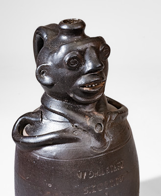 Highly Important William Grindstaff, Knoxville, Tennessee Stoneware Figural Jug