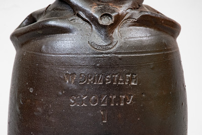 Highly Important William Grindstaff, Knoxville, Tennessee Stoneware Figural Jug