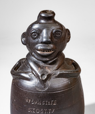 Highly Important William Grindstaff, Knoxville, Tennessee Stoneware Figural Jug