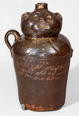 175. Pottery,FaceJug/Figural- Dated 1844, Heavily Inscribed (362)