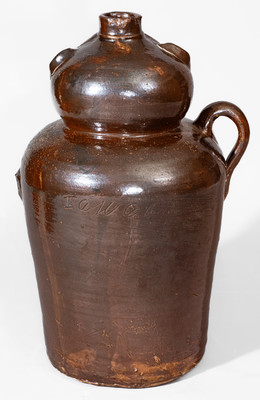 Exceptional Rock Mills, Alabama Large-Sized Stoneware Torso Jug w/ Elaborate Inscription, July 31, 1866