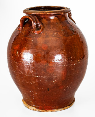 Exceedingly Rare and Important "Silas Watkins / 1846" Redware Jar, Randolph or Guilford Counties, NC