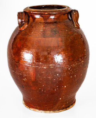 Exceedingly Rare and Important "Silas Watkins / 1846" Redware Jar, Randolph or Guilford Counties, NC