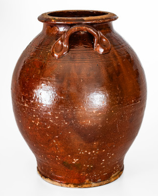 Exceedingly Rare and Important "Silas Watkins / 1846" Redware Jar, Randolph or Guilford Counties, NC