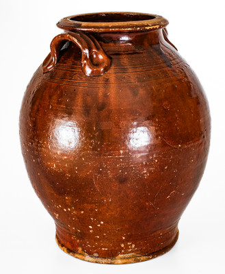 Exceedingly Rare and Important "Silas Watkins / 1846" Redware Jar, Randolph or Guilford Counties, NC