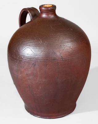 Important and Possibly Unique J. MORT, Jefferson Co, TN Stoneware Jug w/ Incised Decoration