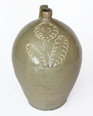 Rare attrib. Thomas Chandler, Edgefield District, SC Stoneware Jug w/ Kaolin-Slip Floral Decoration