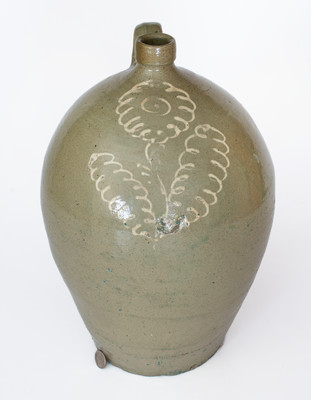 Rare attrib. Thomas Chandler, Edgefield District, SC Stoneware Jug w/ Kaolin-Slip Floral Decoration