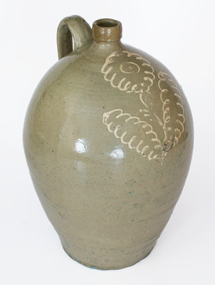 Rare attrib. Thomas Chandler, Edgefield District, SC Stoneware Jug w/ Kaolin-Slip Floral Decoration