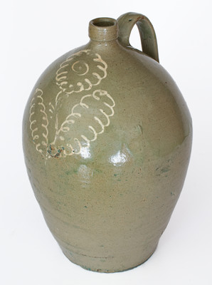 Rare attrib. Thomas Chandler, Edgefield District, SC Stoneware Jug w/ Kaolin-Slip Floral Decoration