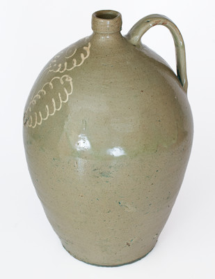 Rare attrib. Thomas Chandler, Edgefield District, SC Stoneware Jug w/ Kaolin-Slip Floral Decoration