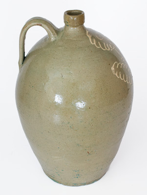 Rare attrib. Thomas Chandler, Edgefield District, SC Stoneware Jug w/ Kaolin-Slip Floral Decoration