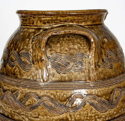 Exceptional attrib. Jacob Eichelberger, Talladega Co, AL Stoneware Jar w/ Profuse Incised Decoration