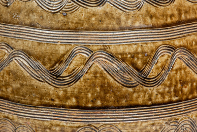 Exceptional attrib. Jacob Eichelberger, Talladega Co, AL Stoneware Jar w/ Profuse Incised Decoration