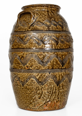 Exceptional attrib. Jacob Eichelberger, Talladega Co, AL Stoneware Jar w/ Profuse Incised Decoration