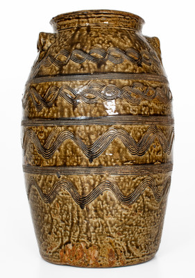 Exceptional attrib. Jacob Eichelberger, Talladega Co, AL Stoneware Jar w/ Profuse Incised Decoration