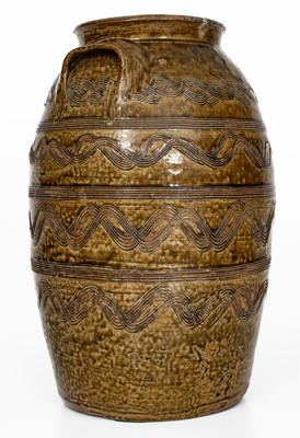 Exceptional attrib. Jacob Eichelberger, Talladega Co, AL Stoneware Jar w/ Profuse Incised Decoration