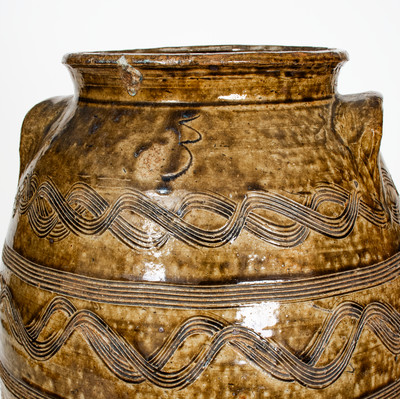 Exceptional attrib. Jacob Eichelberger, Talladega Co, AL Stoneware Jar w/ Profuse Incised Decoration