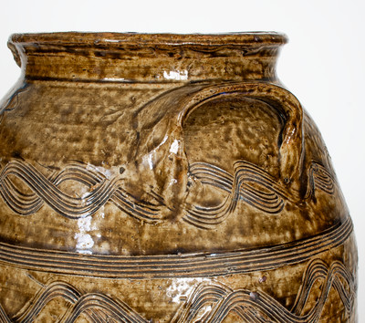 Exceptional attrib. Jacob Eichelberger, Talladega Co, AL Stoneware Jar w/ Profuse Incised Decoration