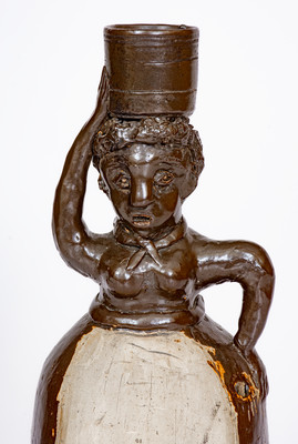 Exceedingly Rare and Important West Tennessee Stoneware Figural String Holder, possibly Paris