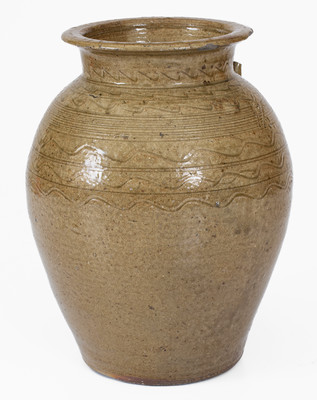 Alkaline-Glazed Stoneware Jar w/ Incised Decoration, probably Alabama