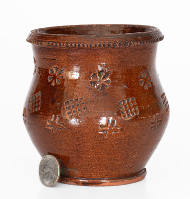 Glazed Redware Jar with Impressed Decoration, probably Eastern TN, c1840-80