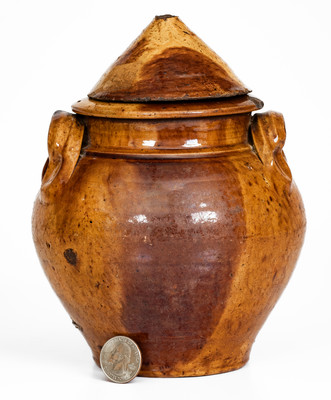 Rare Dated 1854 Manganese-Decorated Redware Jar w/ Lid, Southwestern VA or Eastern TN