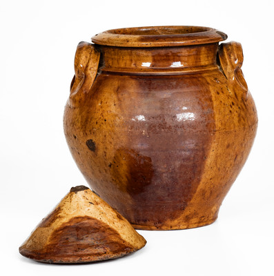 Rare Dated 1854 Manganese-Decorated Redware Jar w/ Lid, Southwestern VA or Eastern TN