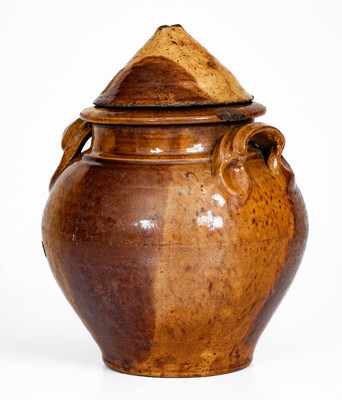 Rare Dated 1854 Manganese-Decorated Redware Jar w/ Lid, Southwestern VA or Eastern TN