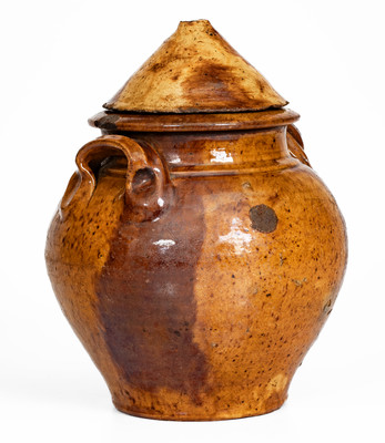 Rare Dated 1854 Manganese-Decorated Redware Jar w/ Lid, Southwestern VA or Eastern TN