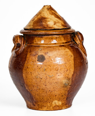Rare Dated 1854 Manganese-Decorated Redware Jar w/ Lid, Southwestern VA or Eastern TN