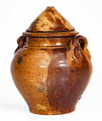 Rare Dated 1854 Manganese-Decorated Redware Jar w/ Lid, Southwestern VA or Eastern TN